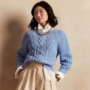 NWOT Banana Republic Signature Cable Knit Cotton Sweater, baby blue, size M